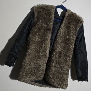 Faux Fur Lined Jacket - Black and Brown